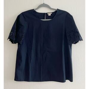 J. Crew Navy Blue Eyelet Cutout Flutter Sleeves Blouse XS